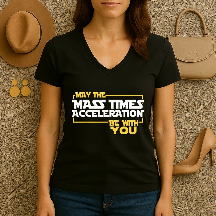 May Mass Times Acceleration Be With You Science Women's V-Neck T-Shirt