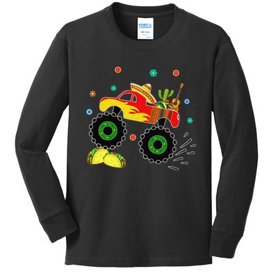 Mexican Monster Truck Taco Cinco De Mayo Party Kids Long Sleeve Shirt