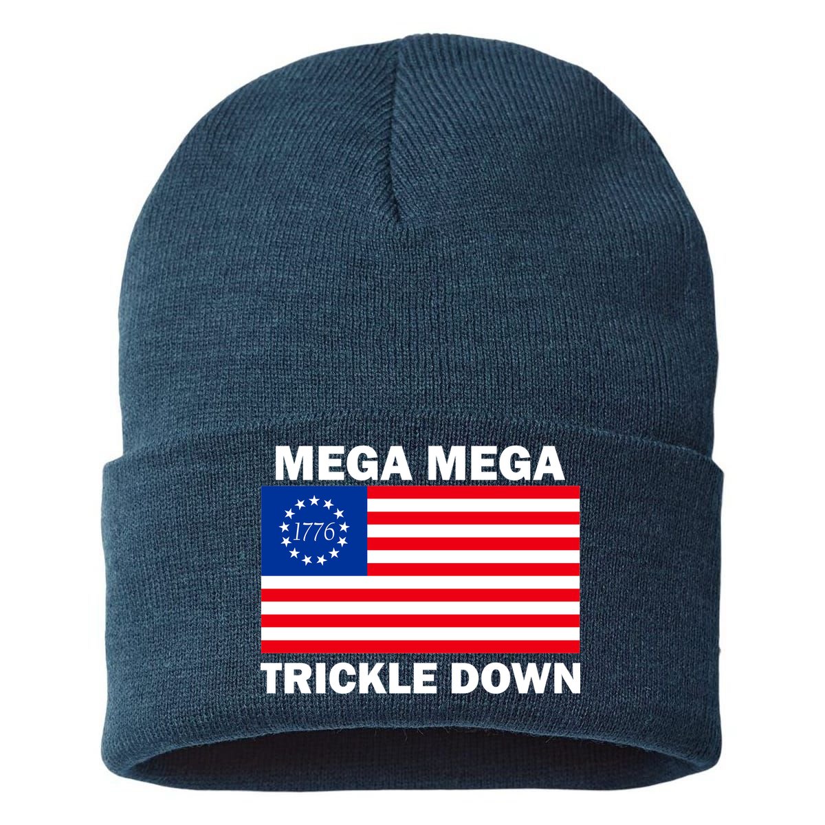 Mega Mega Trickle Down USA 1776 Flag Patriot Sustainable Knit Beanie