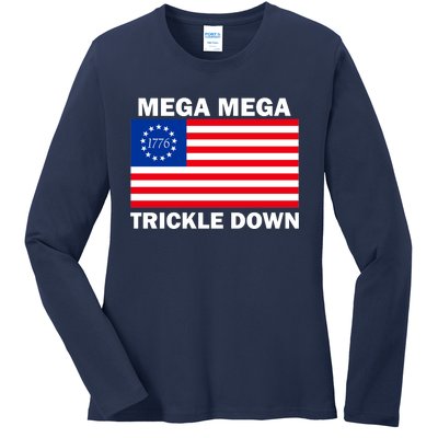 Mega Mega Trickle Down USA 1776 Flag Patriot Ladies Long Sleeve Shirt