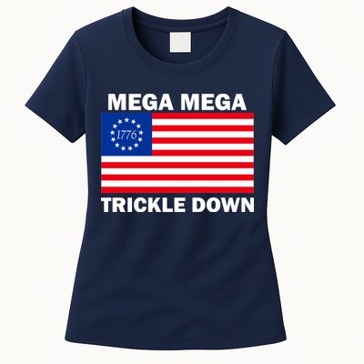 Mega Mega Trickle Down USA 1776 Flag Patriot Womens T-Shirt