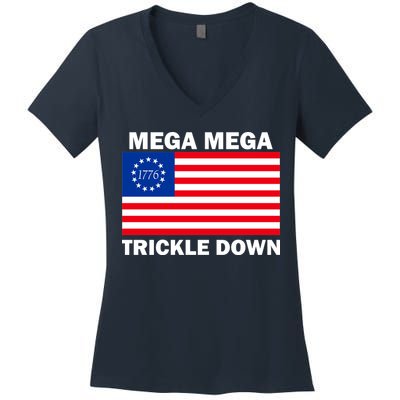Mega Mega Trickle Down USA 1776 Flag Patriot Women's V-Neck T-Shirt