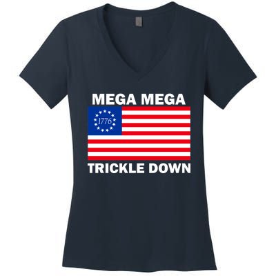 Mega Mega Trickle Down USA 1776 Flag Patriot Women's V-Neck T-Shirt