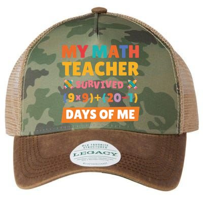 My Math Teacher Survived 100 Days Of Me Funny Teacher Cute Gift Legacy Tie Dye Trucker Hat