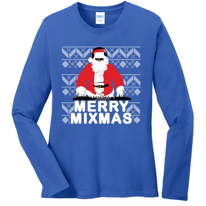 Merry Mixmas To The Dj Santa Father Christmas Funny Great Gift Ladies Long Sleeve Shirt