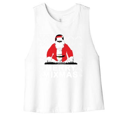 Merry Mixmas To The Dj Santa Father Christmas Funny Great Gift Women's Racerback Cropped Tank