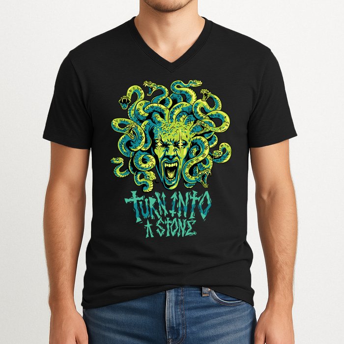 Medusa Monster Turn Into Stone V-Neck T-Shirt
