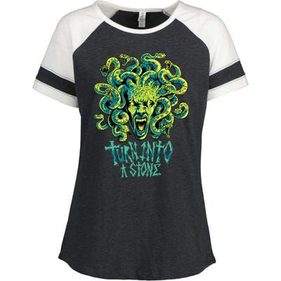 Medusa Monster Turn Into Stone Enza Ladies Jersey Colorblock Tee