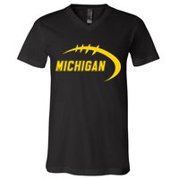 Michigan MI Throwback College Font Classic V-Neck T-Shirt