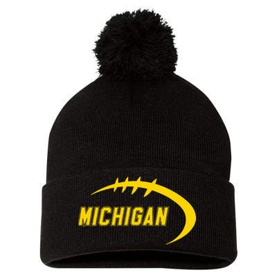 Michigan MI Throwback College Font Classic Pom Pom 12in Knit Beanie