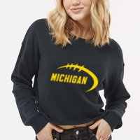 Michigan MI Throwback College Font Classic Cropped Pullover Crew