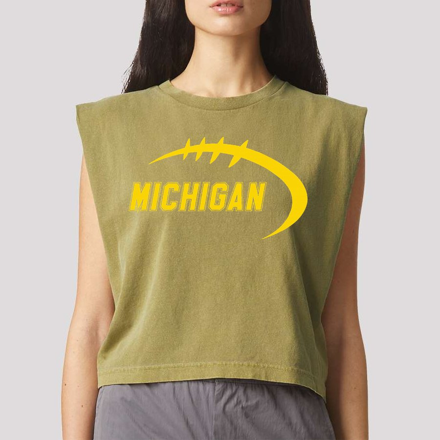 Michigan MI Throwback College Font Classic Garment-Dyed Women's Muscle Tee