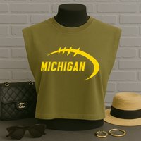 Michigan MI Throwback College Font Classic Garment-Dyed Women's Muscle Tee