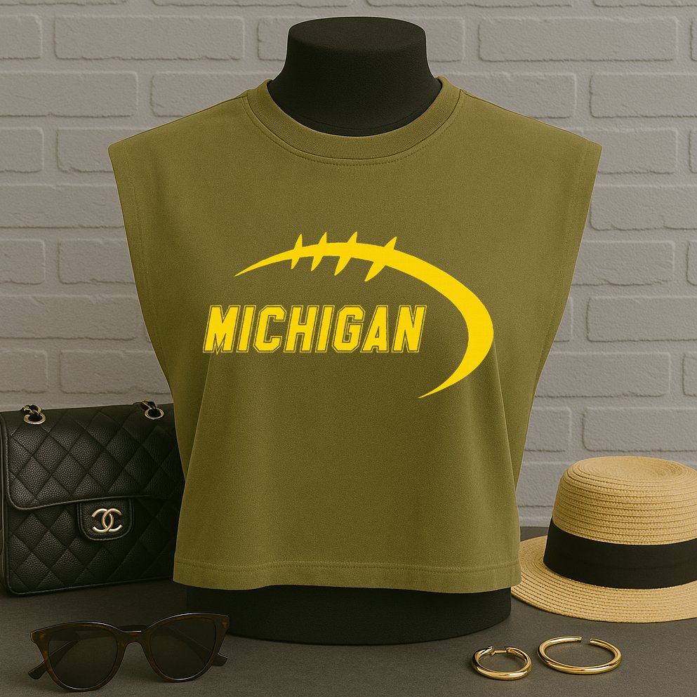 Michigan MI Throwback College Font Classic Garment-Dyed Women's Muscle Tee