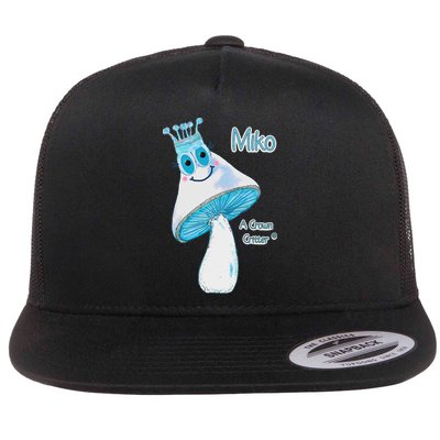 Meet Miko The Mushroom A Crown Critter Flat Bill Trucker Hat