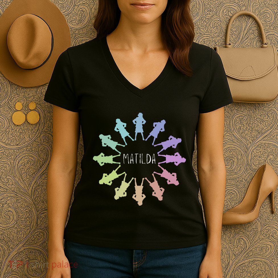 Matilda Musical Theatre Gradient Colour Circle Women's V-Neck T-Shirt