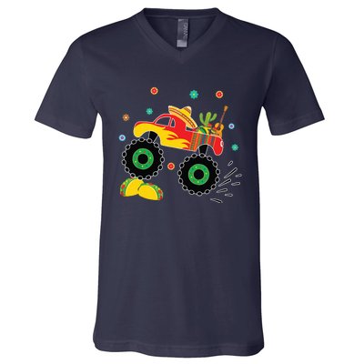 Mexican Monster Truck Taco Cinco De Mayo Party V-Neck T-Shirt