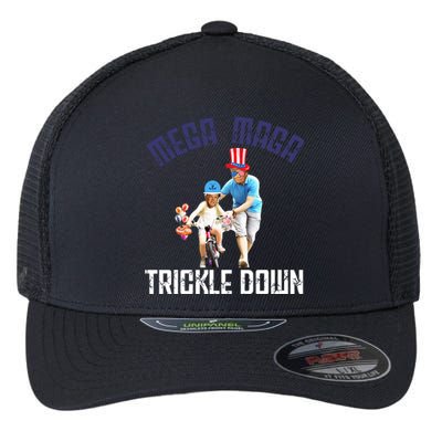 Mega Maga Trickle Down Patriotic American Funny Biden Quote Flexfit Unipanel Trucker Cap