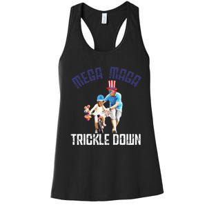 Mega Maga Trickle Down Patriotic American Funny Biden Quote Women's Racerback Tank