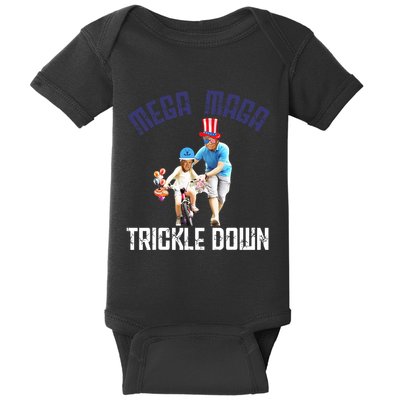 Mega Maga Trickle Down Patriotic American Funny Biden Quote Baby Bodysuit