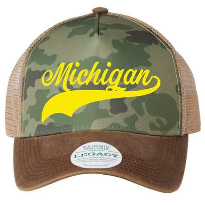 Michigan MI USA Vintage Varsity Style Maize Font Legacy Tie Dye Trucker Hat