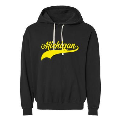 Michigan MI USA Vintage Varsity Style Maize Font Garment-Dyed Fleece Hoodie