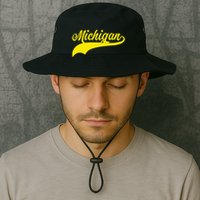Michigan MI USA Vintage Varsity Style Maize Font Bucket Hat