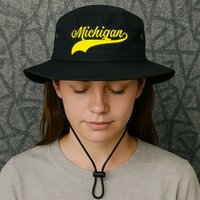 Michigan MI USA Vintage Varsity Style Maize Font Bucket Hat