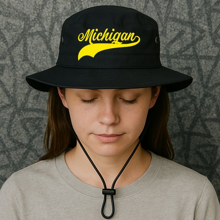 Michigan MI USA Vintage Varsity Style Maize Font Bucket Hat