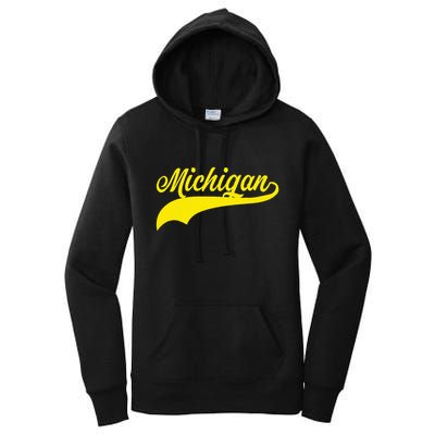 Michigan MI USA Vintage Varsity Style Maize Font Women's Pullover Hoodie
