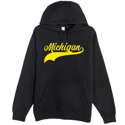 Michigan MI USA Vintage Varsity Style Maize Font Premium Pullover Hoodie