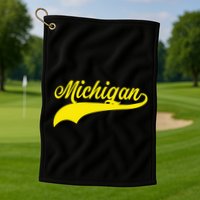 Michigan MI USA Vintage Varsity Style Maize Font Golf Towel