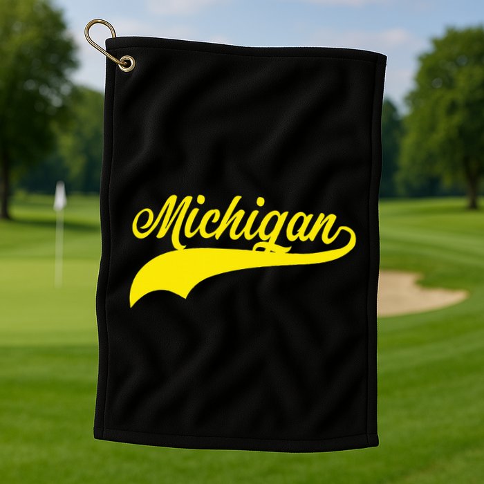 Michigan MI USA Vintage Varsity Style Maize Font Golf Towel