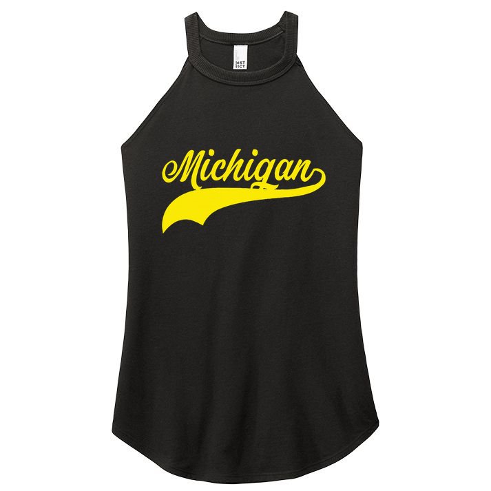 Michigan MI USA Vintage Varsity Style Maize Font Women's Perfect Tri Rocker Tank