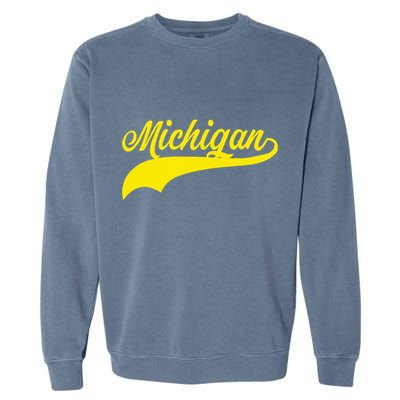 Michigan MI USA Vintage Varsity Style Maize Font Garment-Dyed Sweatshirt