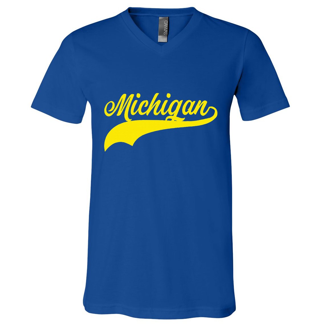 Michigan MI USA Vintage Varsity Style Maize Font V-Neck T-Shirt