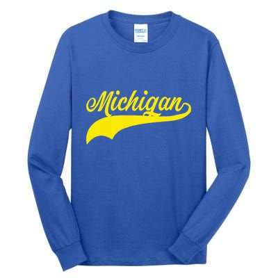 Michigan MI USA Vintage Varsity Style Maize Font Tall Long Sleeve T-Shirt