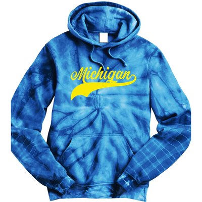 Michigan MI USA Vintage Varsity Style Maize Font Tie Dye Hoodie