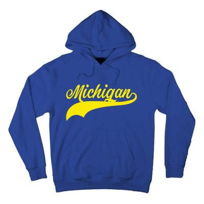 Michigan MI USA Vintage Varsity Style Maize Font Tall Hoodie