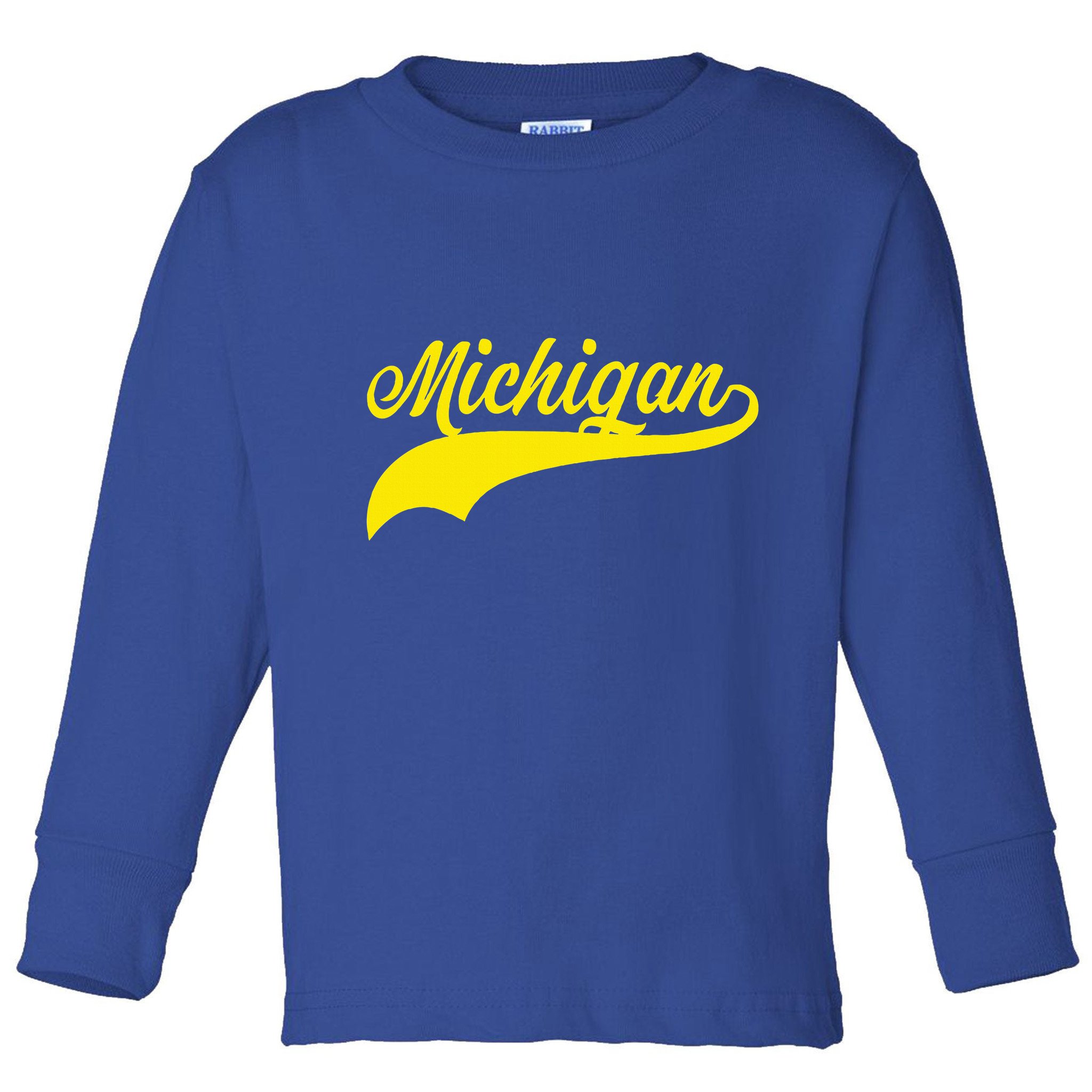 Michigan MI USA Vintage Varsity Style Maize Font Toddler Long Sleeve Shirt