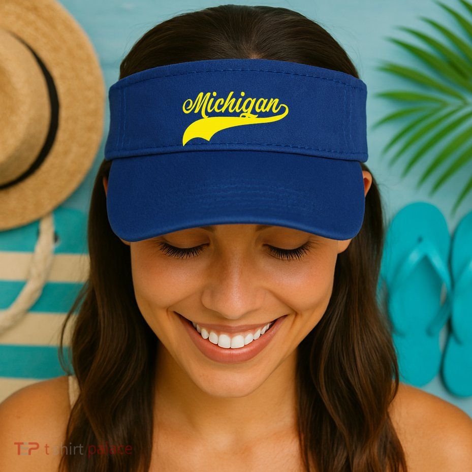 Michigan MI USA Vintage Varsity Style Maize Font Visor