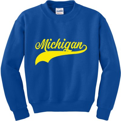 Michigan MI USA Vintage Varsity Style Maize Font Kids Sweatshirt