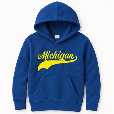 Michigan MI USA Vintage Varsity Style Maize Font Kids Hoodie