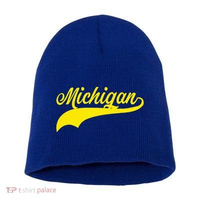 Michigan MI USA Vintage Varsity Style Maize Font Short Acrylic Beanie