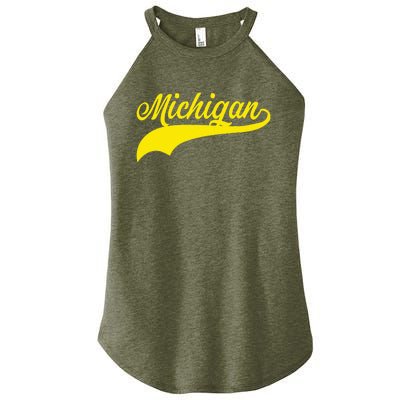 Michigan MI USA Vintage Varsity Style Maize Font Women’s Perfect Tri Rocker Tank