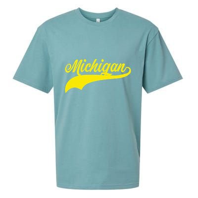 Michigan MI USA Vintage Varsity Style Maize Font Sueded Cloud Jersey T-Shirt