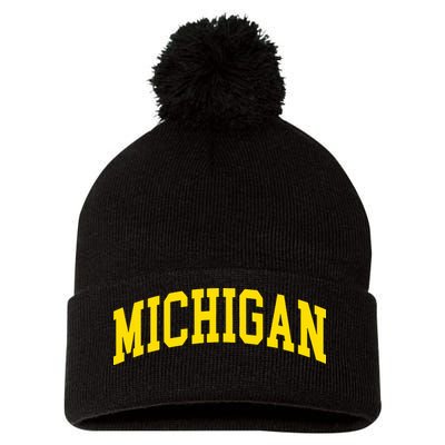 Michigan Mi Usa United States Font Pom Pom 12in Knit Beanie