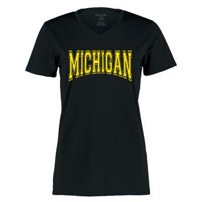 Michigan Mi Usa United States Font Women's Momentum V-Neck T-Shirt