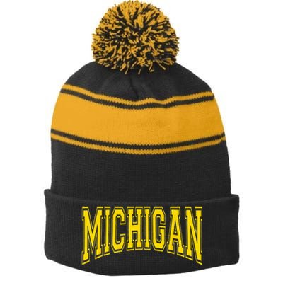 Michigan MI USA United States Font Stripe Pom Pom Beanie