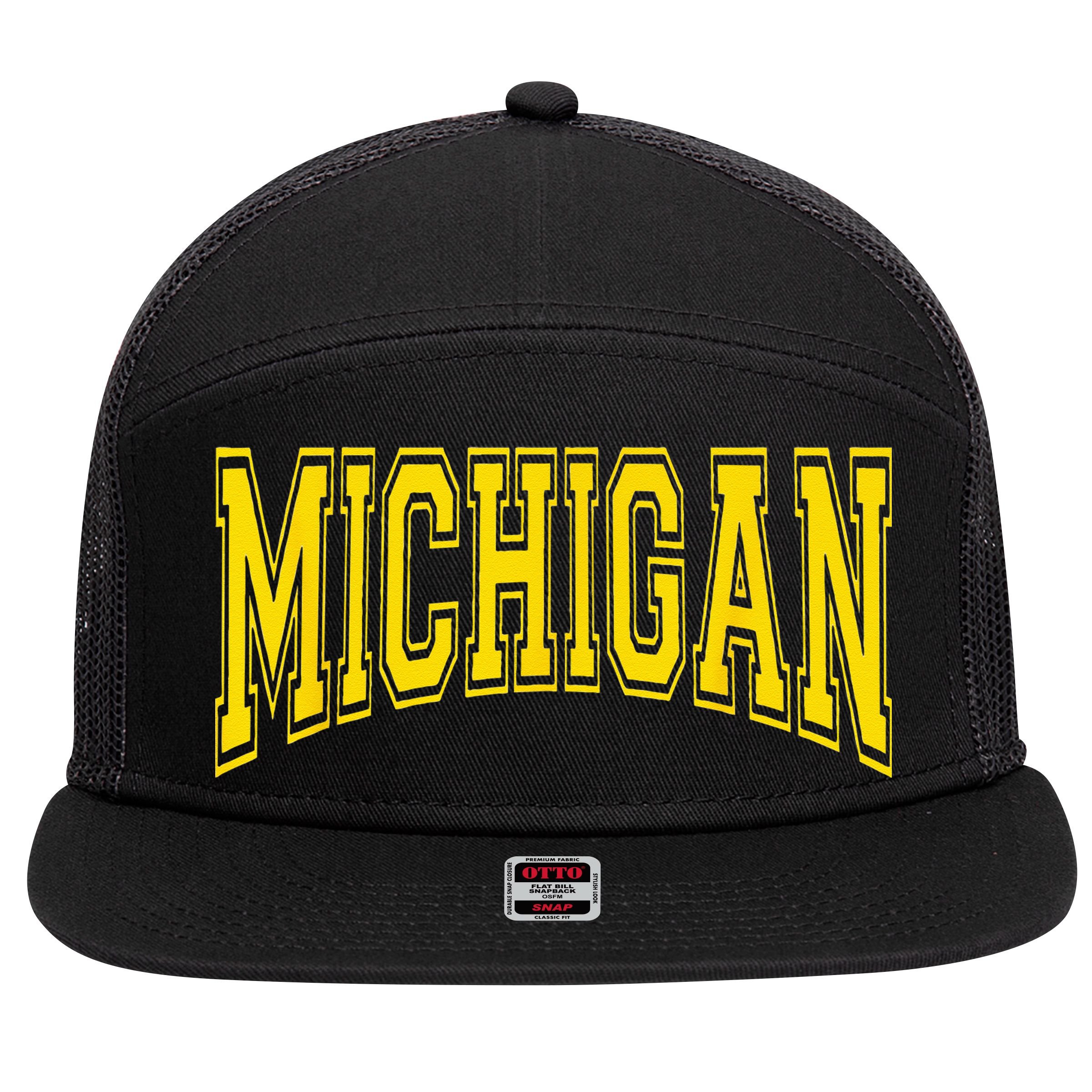 Michigan MI USA United States Font 7 Panel Mesh Trucker Snapback Hat
